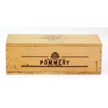 Bottle of Pommery champagne in sealed wooden crate.. Believed Magnum, no vintage displayed, in