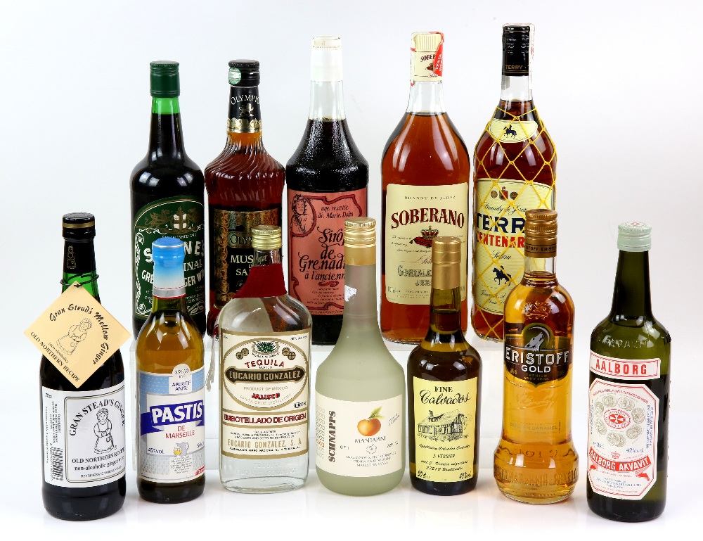 Various bottles of spirits to include one bottle of Aalborg Akvavit 70cl 42% vol, one bottle of