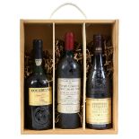 Presentation box of wine / port to include. One bottle of Vieux Chateau Champs de Mars 1997