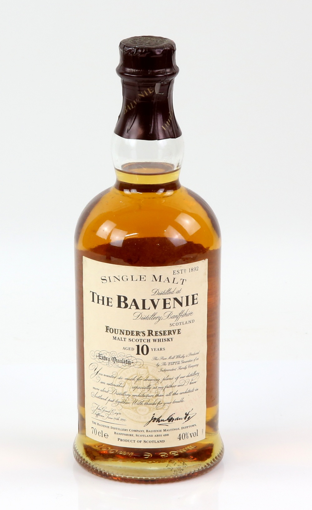The Balvenie Whiskey, Single Malt, Aged 10 Years.