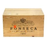 Fonseca Guimaraens vintage port 1992, 12 bottles in original wooden case, unopened.