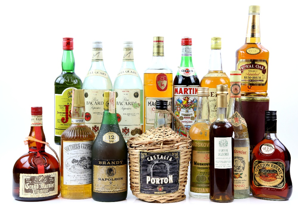 Fifteen bottles of spirits to include one bottle of Napoleon Brandy (1L), one bottle of Royal Oak