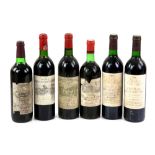 Six bottles of red wine to include two bottles of Chateau Hanteillan Haut Medoc 1991 vintage, one