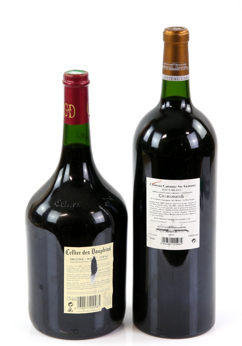 Two Magnums of red wine, one Chateau Caronnes Ste Gemme 2006 vintage, one Cellier des Dauphins Cotes - Image 2 of 2