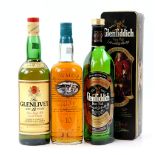 Bowmore Islay 10 year old single malt scotch whisky, 75cl; Glenlivet 12 year old 75cl; and a