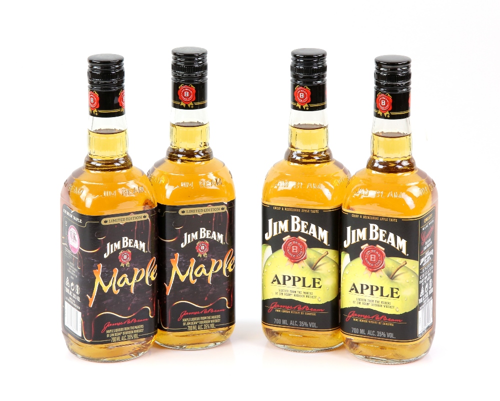 Four bottles of Jim Beam - two bottles limited edition maple liqueur and two bottles apple