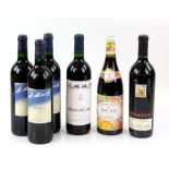 Six bottles of red wine to include three bottles of St. Moritz bordeaux 1996 vintage, one bottle
