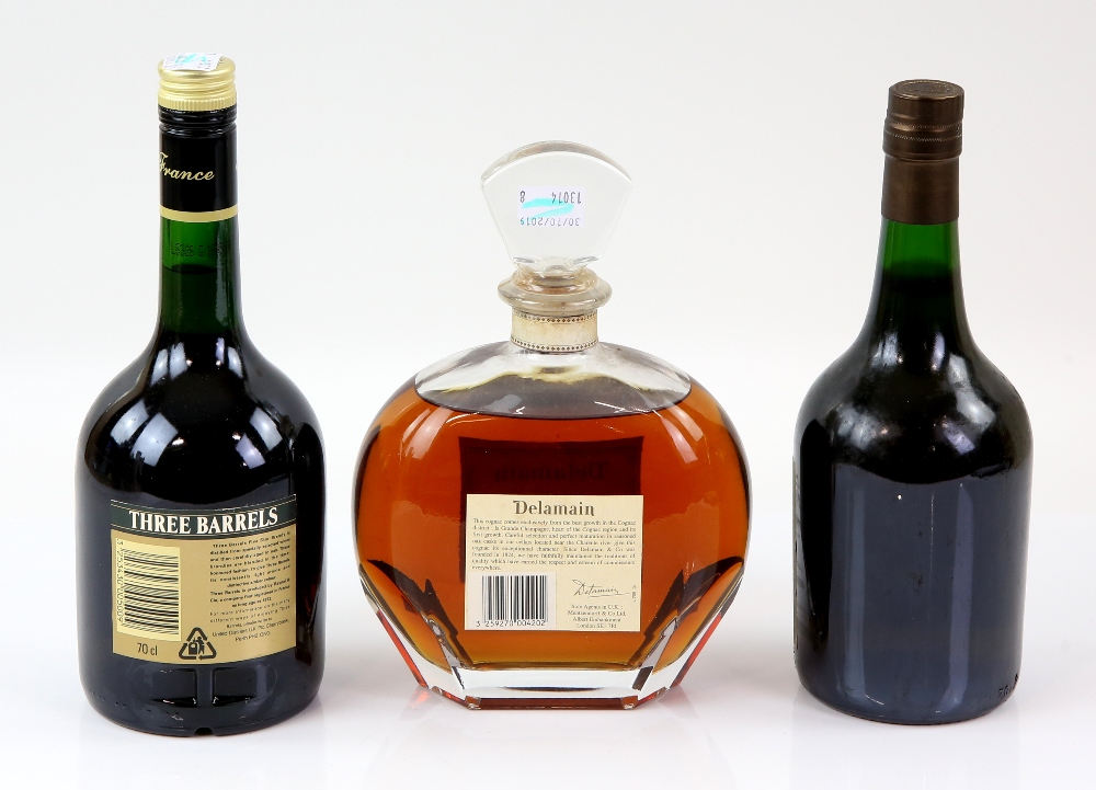 Delamain Xo Cognac 700ml, la Grange du Bois 700ml, Three Barrels five star 700ml, all boxed (3). - Image 3 of 3