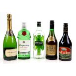 Five bottles to include one bottle of Graham Beck Brut Champagne. One bottle of French Brandy. One