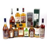 Mixed lot of spirits including Remy Martin Champagne Cognac, Speakers Choice Malt Whisky (11).