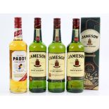 Four bottles of sprits to include three bottles of Jameson Irish Whisky, 70cl, 40% vol, one of which