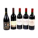 Five bottles of red wine to include three bottles of Chateau Lafit-Canteloup Haut Medoc Bordeaux