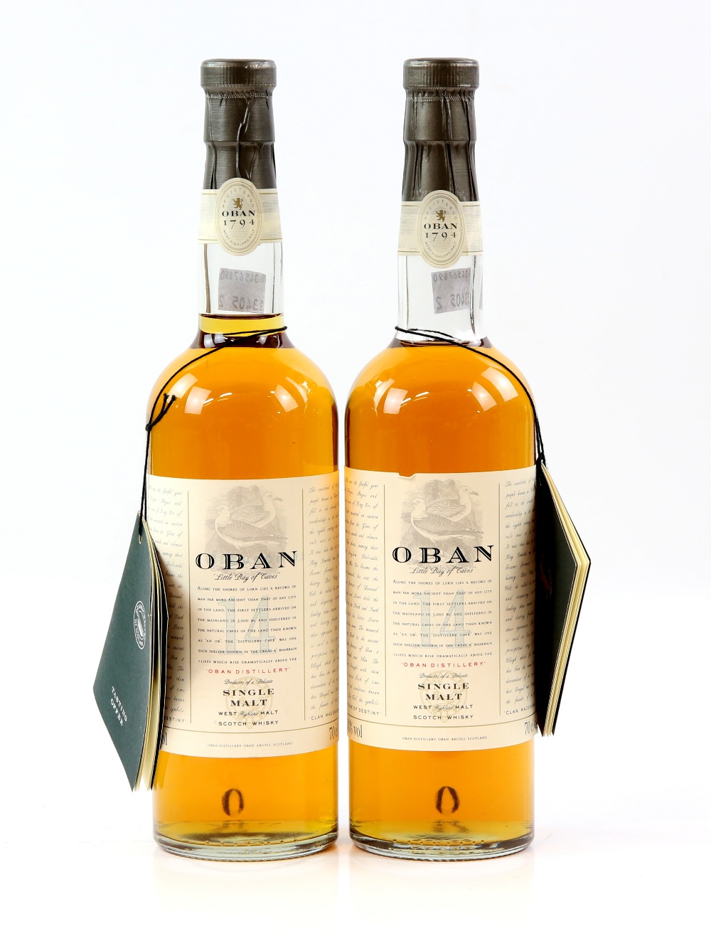 Two bottles of Oban 14 year old single malt, 70 cl.