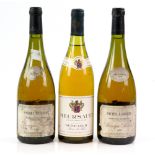 Three bottles of white wine to include one bottle of Meursault Dufouleur 1986 vintage, two bottles