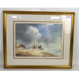 David Eddington boats moored 37cm x 53cm and other seascapes, watercolours x 5, with Rose