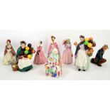 Collection of Royal Doulton figures to include Victorian Lady, HN 727, The Poacher, HN 2043,