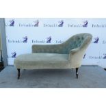 Victorian button back chaise longue . All legs present fabric very faded and stained 170cm wide 74cm