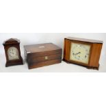 Early 20th Century mahogany cased mantel clock by Dent of London, another mantel clock and a