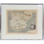 Map of Spain and Portugal, together with two prints of Cadiz and Malaga, all framed (3) .