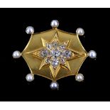 Victorian diamond star brooch, set with nine old cut diamonds, estimated total diamond weight 2.25