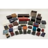 A large collection of jewellery boxes, including earrings, ring, bracelet and necklace boxes.