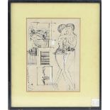 Leonard Rosoman, R.A. (British, 1913-2012) 'The Lovers', signed, pen, brush and black ink heightened
