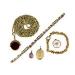 Group of antique jewellery including an Edwardian spider pendant stamped 9ct, a gilt metal guard
