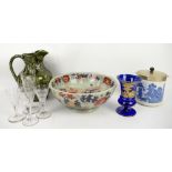 Collection of 19th Century glassware, tea bowls and other ceramics.