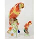 Large Herend parrot impressed 5171 and blue printed marks to base, 26cm and a small parrot with