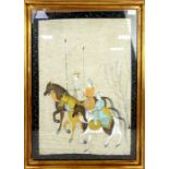 East Asian picture of horse riders, in frame.