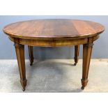 1920's mahogany extending dining table square legs to spade feet with one extra leaf extended,