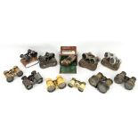 Group of opera glasses and cases including pairs mounted with tortoiseshell, leather and a gilt-