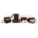 Derlux Camera by Gallus, France in leather case, Netter camera, Kodak A120 camera and a Zeiss