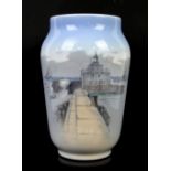 Royal Copenhagen vase decorated with a harbour scene, 21cm high,.