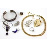 A bag of costume jewellery, including Tiffany & Co Seabourn Cruise Line lapel pin, in 18 ct and