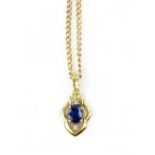 Sapphire and diamond pendant, set with two round brilliant cut diamonds and an oval cut blue