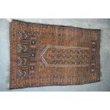 Red ground Persian type prayer mat 130 x 83 cm and two other rugs.