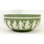 Wedgwood green jasperware bowl decorated with dancing maidens,.