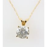 Diamond pendant, round brilliant cut 1.00 carat diamond, mounted in 14 ct, on fine chain,NB This