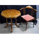Victorian walnut octagonal table and a walnut corner chair.