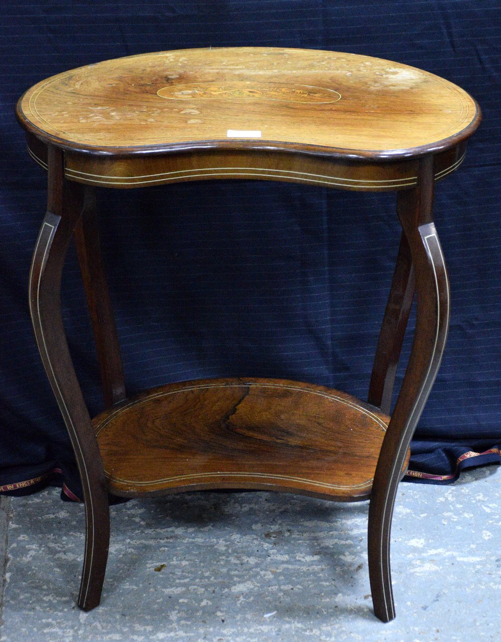 Early 20th century mahogany marquetry inlaid two tiered table. - Image 2 of 2