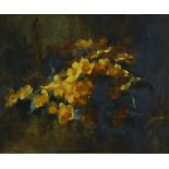 Reginald Machell (British, 1854-1927), still life of yellow flowers, oil on paper, remains of