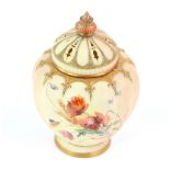 Royal Worcester blush ivory pot pourri vase and cover painted with poppies and highlighted in