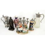 Large collection of small decorative items, including Imari vase, Capodimonte figural groups,