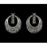 A pair of diamond earrings, pave set round brilliant cut diamonds, estimated total diamond weight