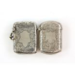 Two brightcut silver vesta cases with vacant cartouche by William Hair Hasler, Birmingham 1915 and