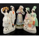 Collection of Staffordshire and continental figures, pastel burners and other items.