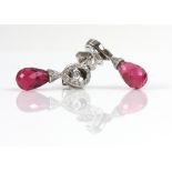 Pink tourmaline drop earrings, pink tourmaline briolette's surmount by a diamond pear shaped frames,
