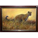 M Dimi, 'Running Leopard', oil on board, signed .