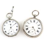 A Victorian silver open face pocket watch, the white enamel dial with black Roman numeral hour